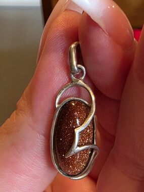 Sparkling Brown Goldstone Oval Pendant Necklace